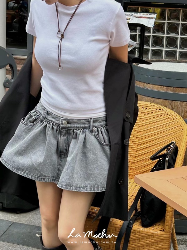 中低腰後口袋牛仔澎裙